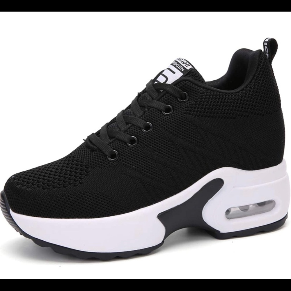 AONEGOLD Womens Black Platform Sneakers Wedges High Top Sneakers, Size 38